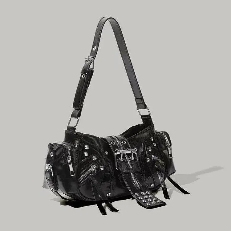 

Retro Cool Leather Motorcycle Tote Bag Women's Commuter Bag Underarm Bag Spicy Girl Bag Heavy Du Design Winter New Sle