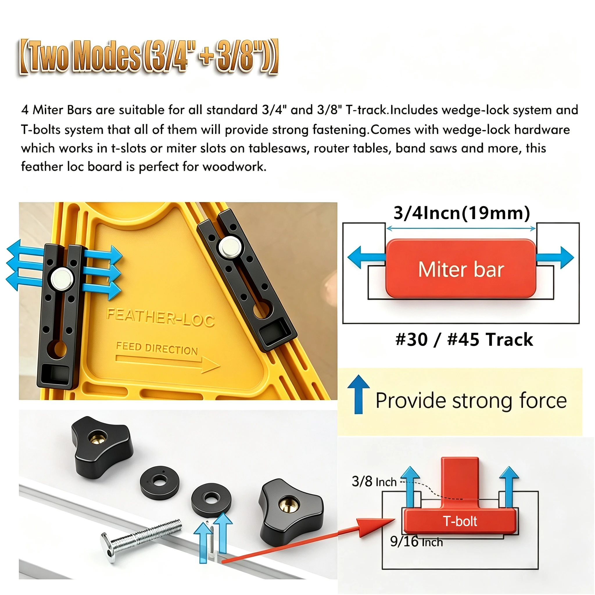 Multi-purpose Feather Loc Board Double Featherboards Miter Gauge Slot Woodworking Tools for Engraving Machine Circular Saw Table view 5