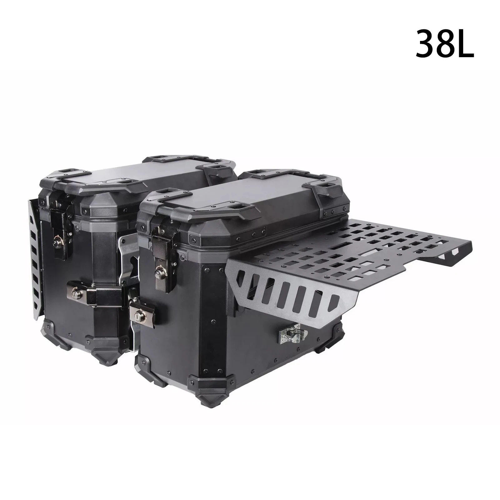 1 Pair 38L Folding Armored Motorcycle Side Box Aluminum Alloy Side Luggage Cases Quick Release Saddlebag Waterproof Toolbox