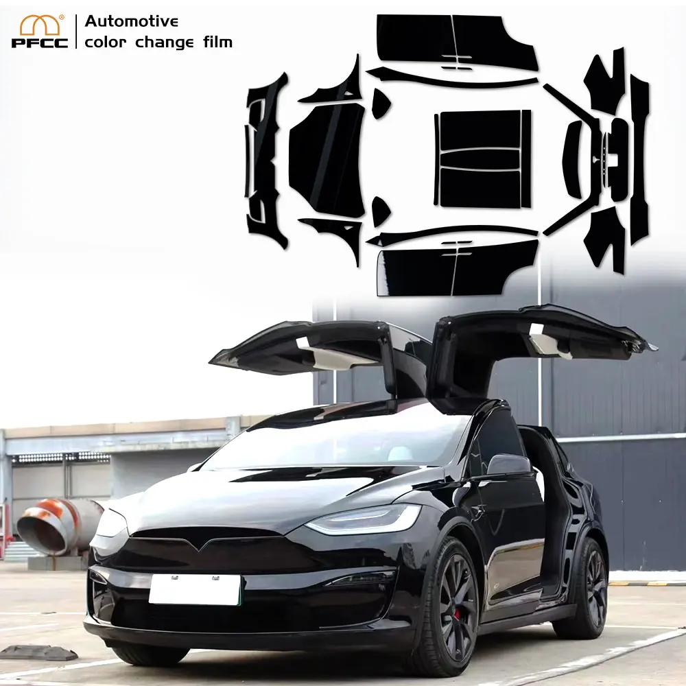 Bright Black PVC Vinyl Wrap for Tesla X 2022 2023 Whole Car Body Change Color Film Camouflage Sticker Auto Styling Decals DIY