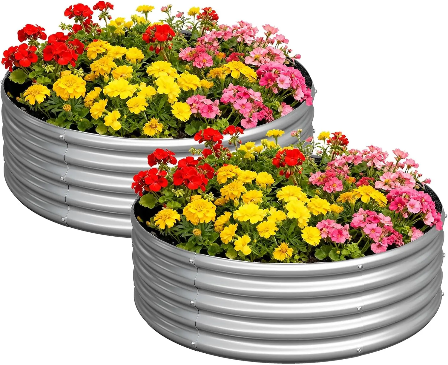 

2 Pack Galvanized Raised Garden Bed Metal Round Outdoor Planter Box for Vegetables (3FT, Silver)