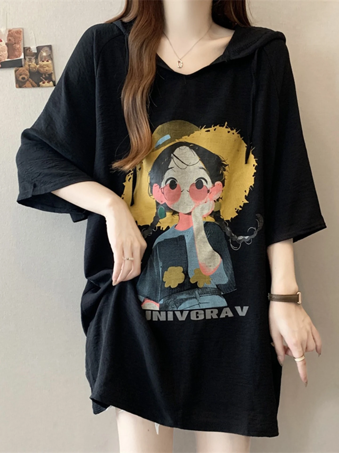 Ice Silk Quick Dry Hooded Short Sleeve T-Shirt Women's Summer Thin Loose Medium Length Butt Covering Top Korean Style Casual ...