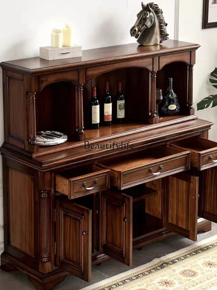 European-Style Solid Wood Living Room Home Storage Bowl Light Luxury Tea and Wine Cabinet