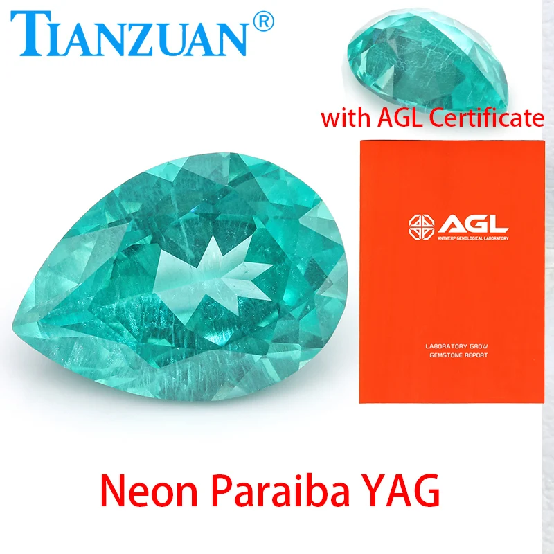 

Грушевидная форма Lab Grown Neon Paraiba Blue Yttrium Алюминий Гранат Синтетический YAG Loose Paraiba Blue YAG с сертификатом AGL