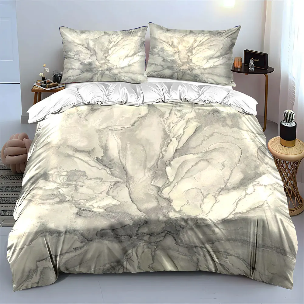 

Light Grey Ink Marble Bedding Set, Silver Foil Vein Abstract Print 1 Duvet Cover 2 Pillowcases Single Double King Queen, Gift