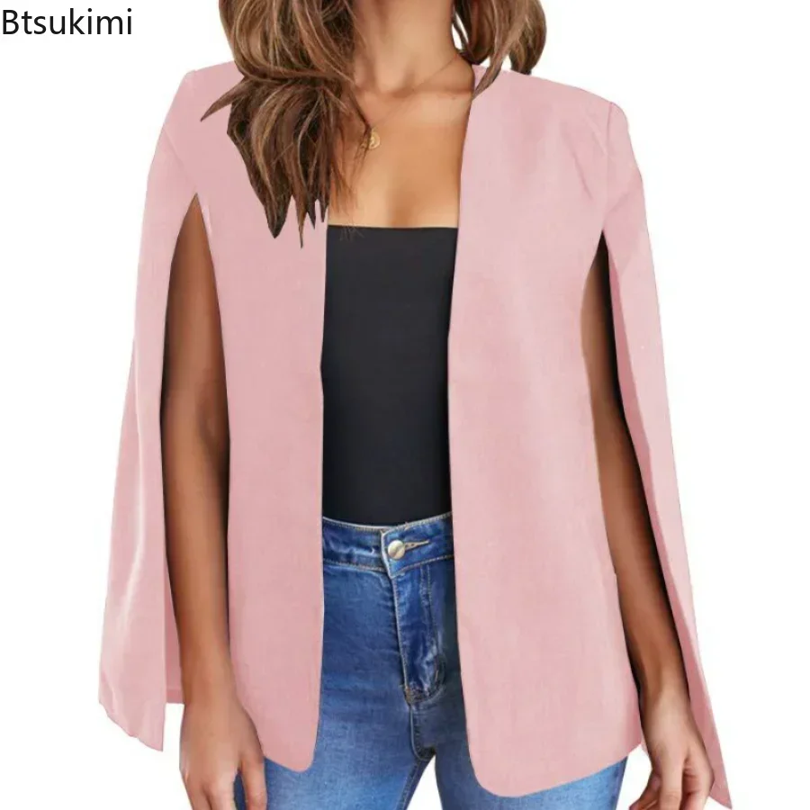 2024 Women\'s Shawl Sleeve Jacket Suit Spring Autumn Solid Ladies Elegant Trend Cloak Vest Slim Fit Small Suit Jacket Female Tops