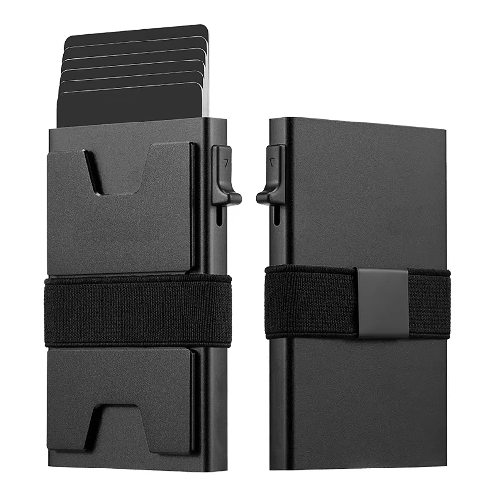 

Aluminium Card Holder Rfid Blocking Wallet Metal Case with Money Band Minimalist Slim Automatic Pop Up Credit Cardholder for Men
