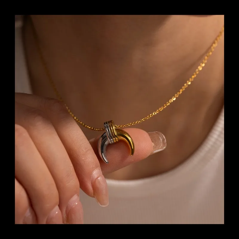 INS الإنترنت المشاهير أزياء شعبية 18 كيلو الذهب الفولاذ المقاوم للصدأ الذهب والفضة اللون مطابقة القمر شخصية قلادة الرقبة المجوهرات #1