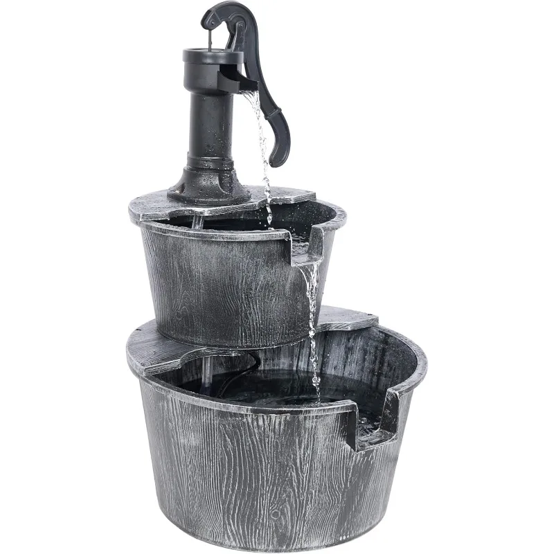 

TIZ194GR Уличный 2-уровневый напольный фонтан в деревенском стиле с водяным насосом и светодиодной подсветкой — ностальгическое ощущение, 27 инк.