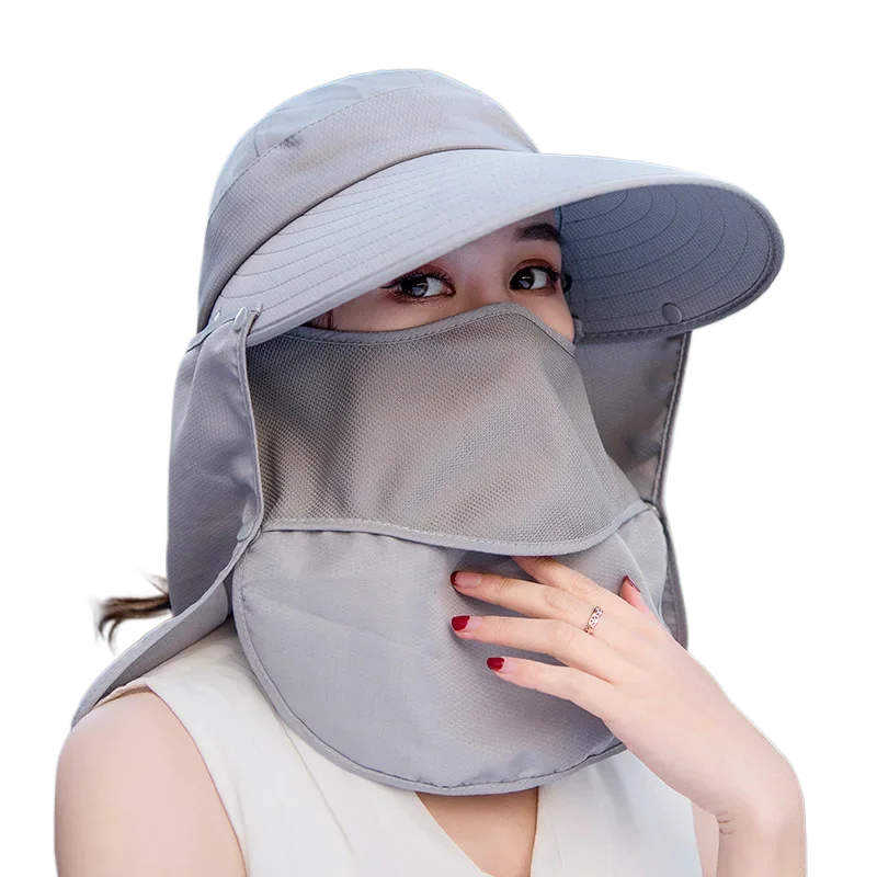 

Brand Oohmy Women Wide Brim Face Mask Sun Hat Detachable Neck Face Flap Ponytail UV Protection Visor Hat Garden Fishing Hiking