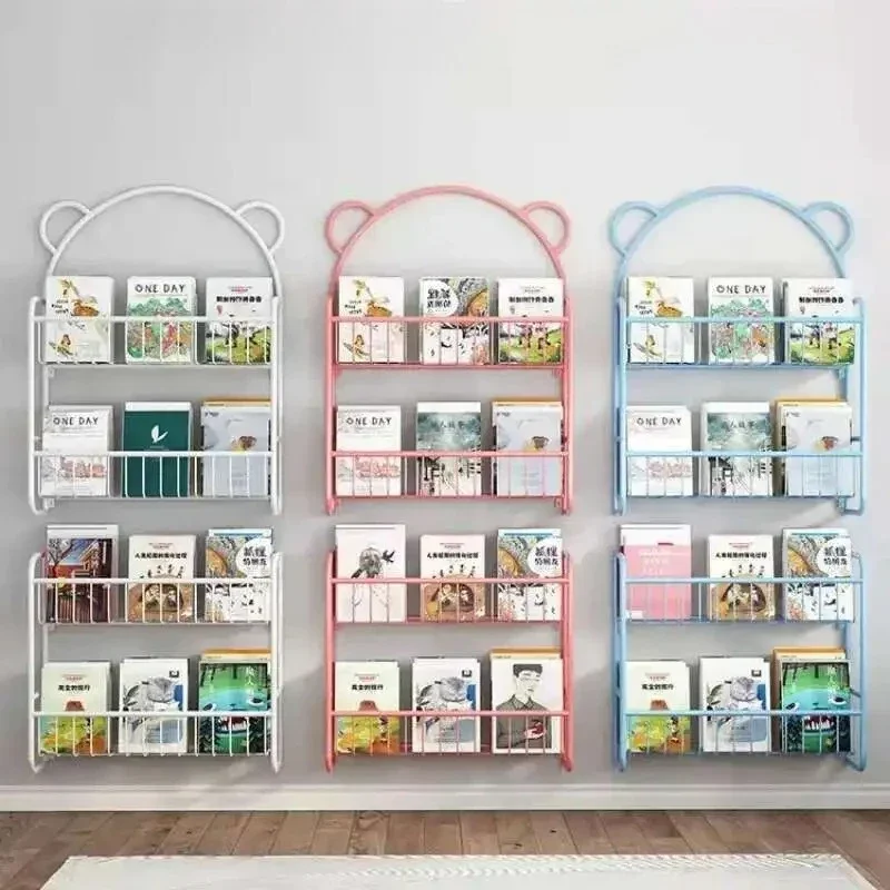 Simple Metal Bookshelf Study Kids Student Picture Book Storage Rack Wall Hanging Shelf Bookcase Kids Mensole Bedroom Furniture