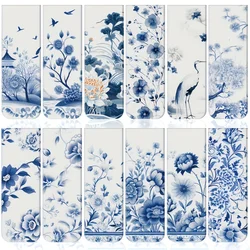 12 pcs blue and white porcelain style magnetic bookmarks with various patterns, magnetic reading bookmarks, page clipping marker