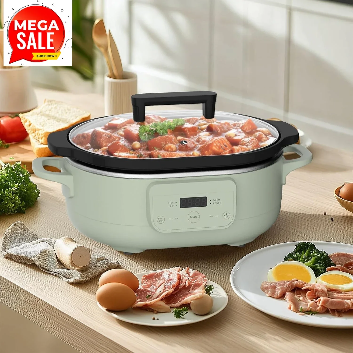 Hot Sales6 Quart Programmable Slow Cooker Removable Healthy Nonstick Pot - Small Kitchen Appliance For Family Dinners