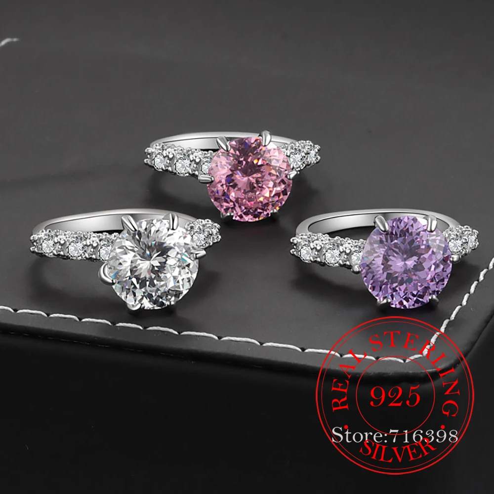 

925 Sterling Silver Jewelry Luxury Crystal Finger Rings for Women Wedding Party Jewelry For Girls Friends Gift