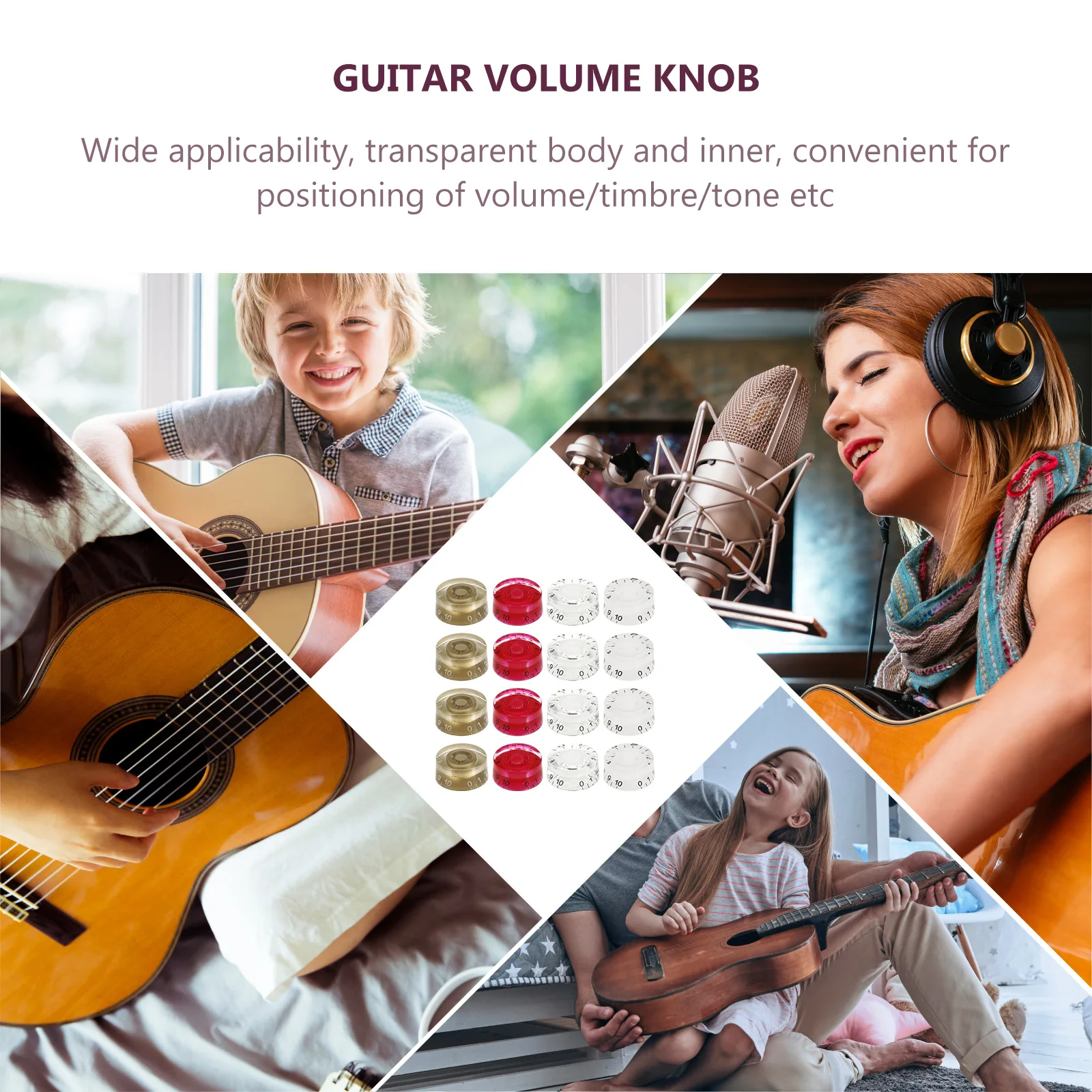 

16pcs Electric Guitar Knob Cap Acrylic Instrument Knobs Volume Amplifier Potentiometer Caps Durable Bass Guitar Volume Control