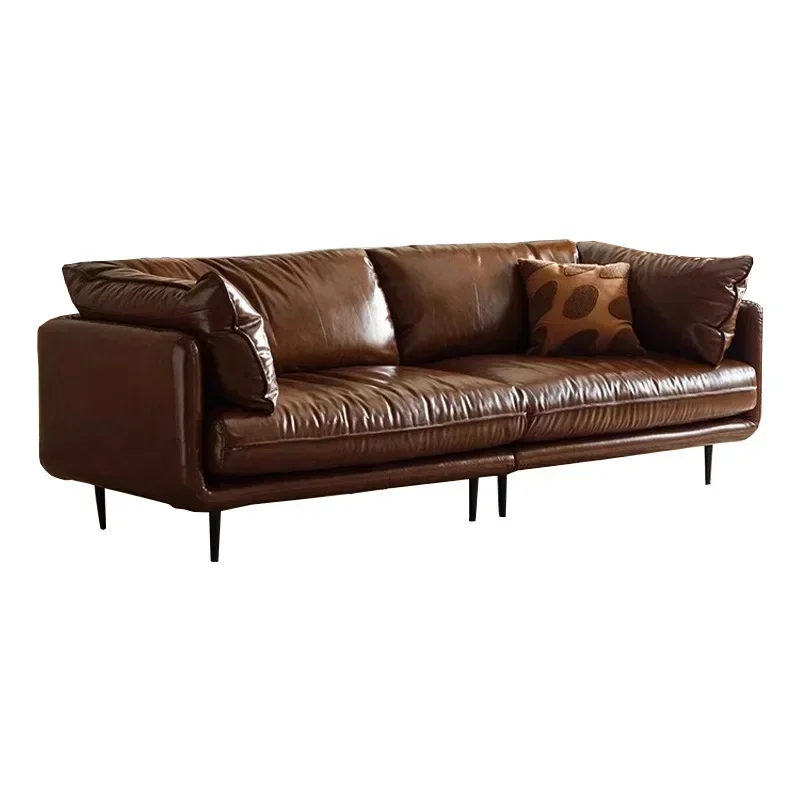 French retro oil wax leather sofa