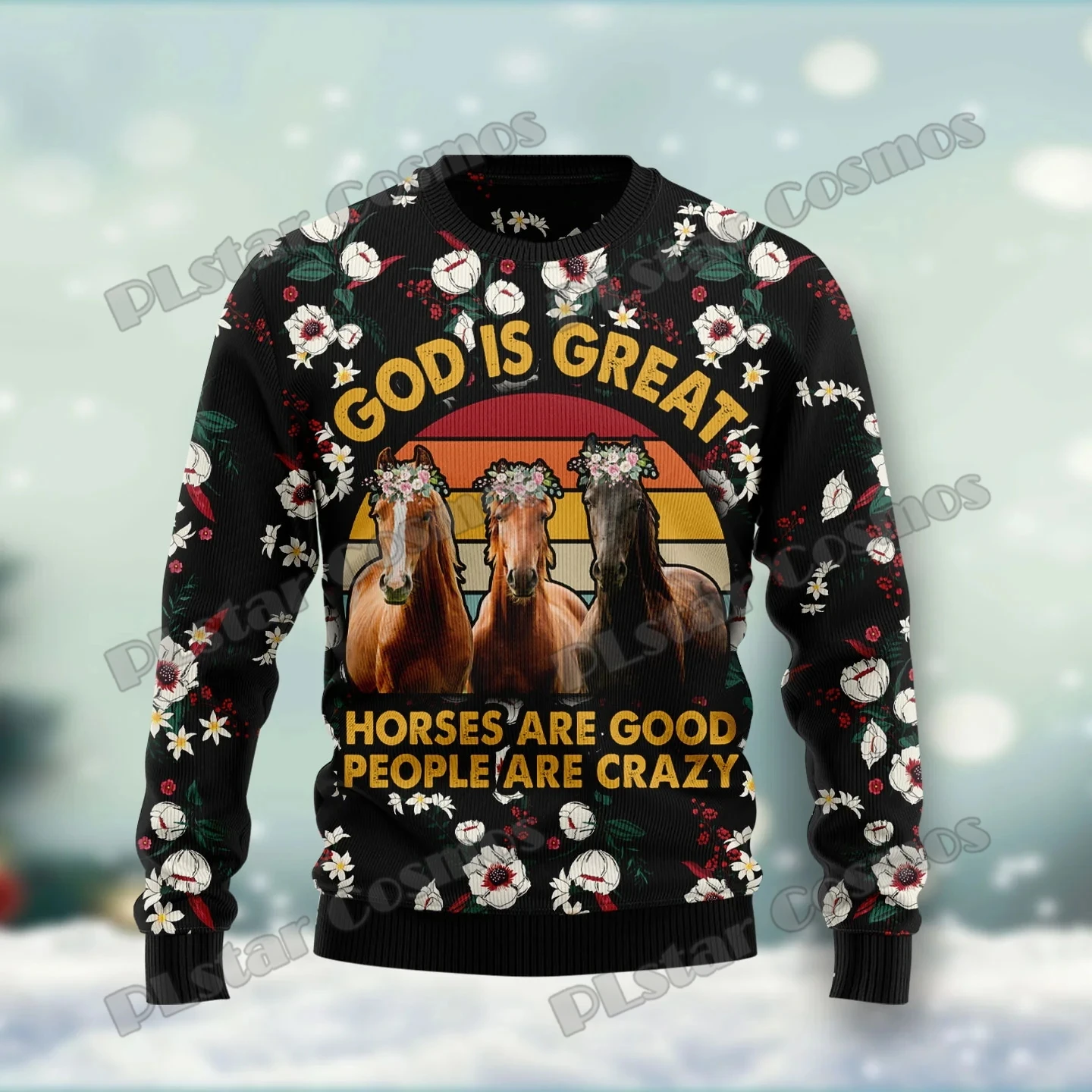 PLstar Cosmos Beautiful Love Horses 3D Printed Men's Ugly Christmas Sweater Winter Unisex Casual Warm Knitwear Pullover MY26