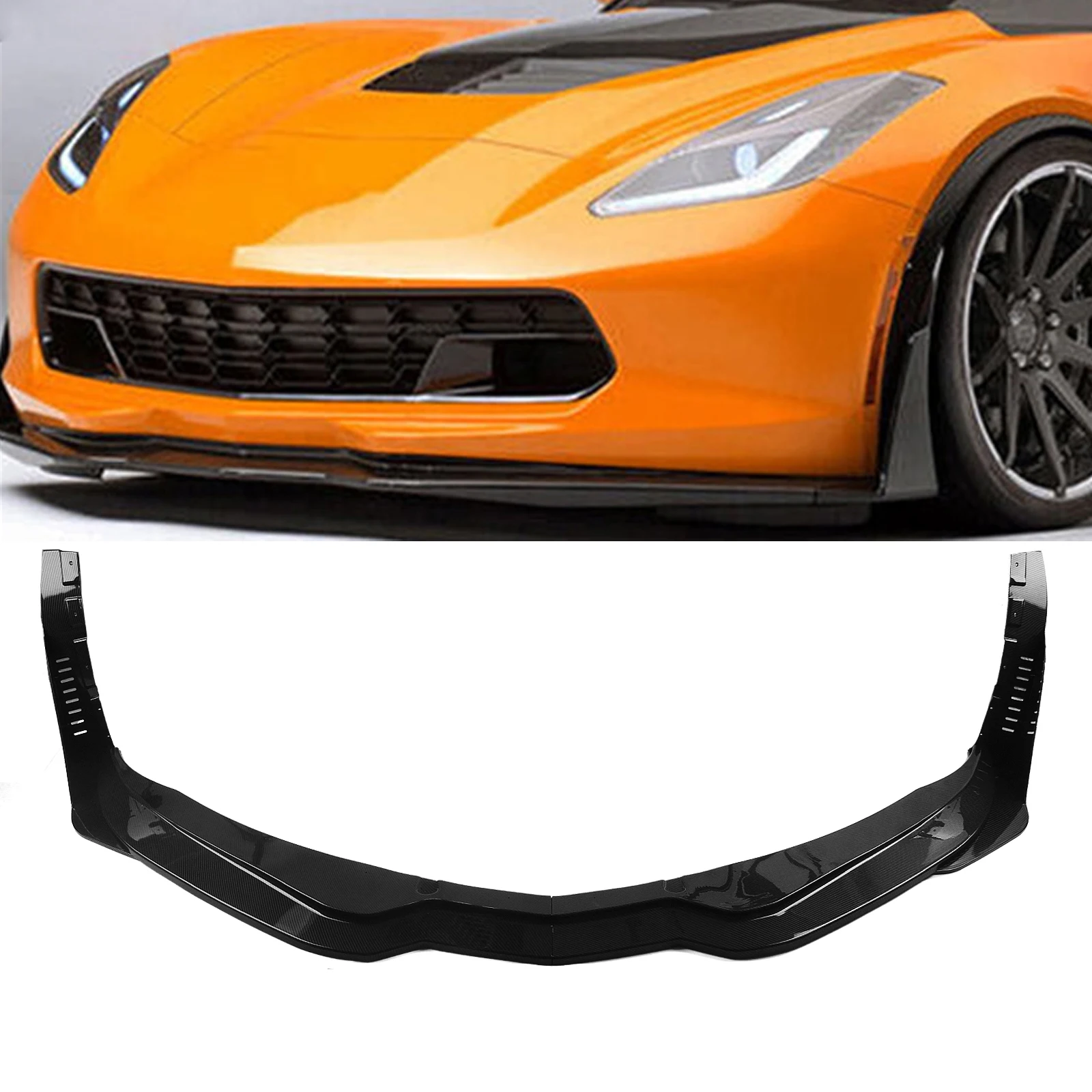 

Front Bumper Spoiler Lip For Chevrolet Corvette C7 2014-2019 2-Door Carbon Fiber Look/Gloss Black Lower Splitter Protector Blade