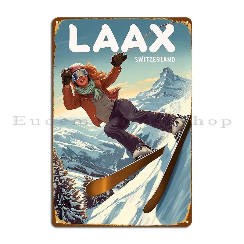 Laax Switzerland Snowboard Metal Signs Cinema Kitchen Wall Plaque Personalized Classic Tin Sign Poster