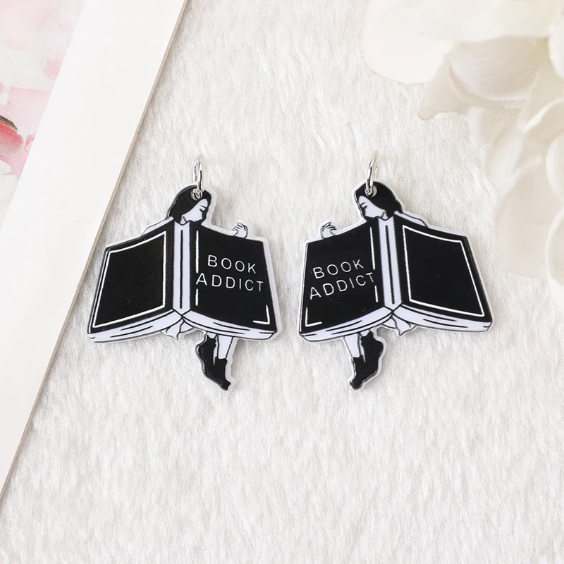 10Pcs Magic Books Charms Skeleton Woman Loves Books For Earring Keychain Pendant Necklace Diy Making