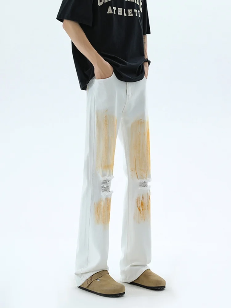 

Мужские джинсы с высокой талией и прямыми штанинами, лето 2024, новые американские повседневные брюки из тонкого износостойкого денима в стиле High Street