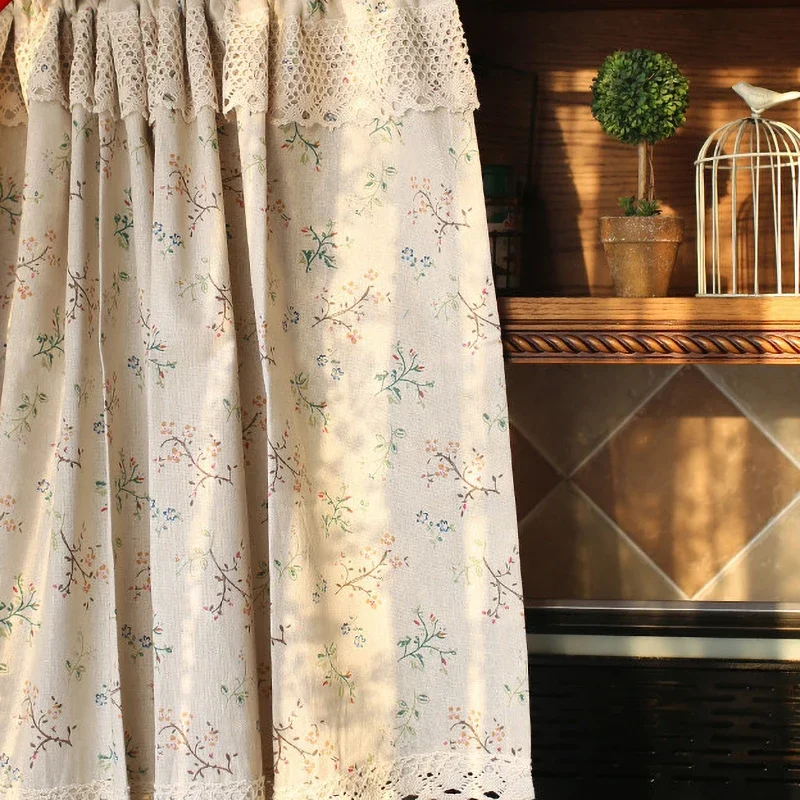 American Pastoral Style Grass Pattern Curtain Linen-Cotton Kitchen Door Curtains Cafe Living Room Window Kitchen Home Decoration