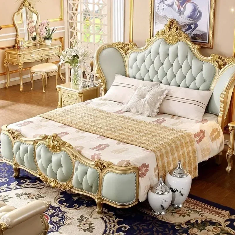 Dormitorios para niñas, cama moderna tamaño King, salón verde maestro, cama doble Queen, Camas de cuero genuino de lujo, muebles matrimoniales para