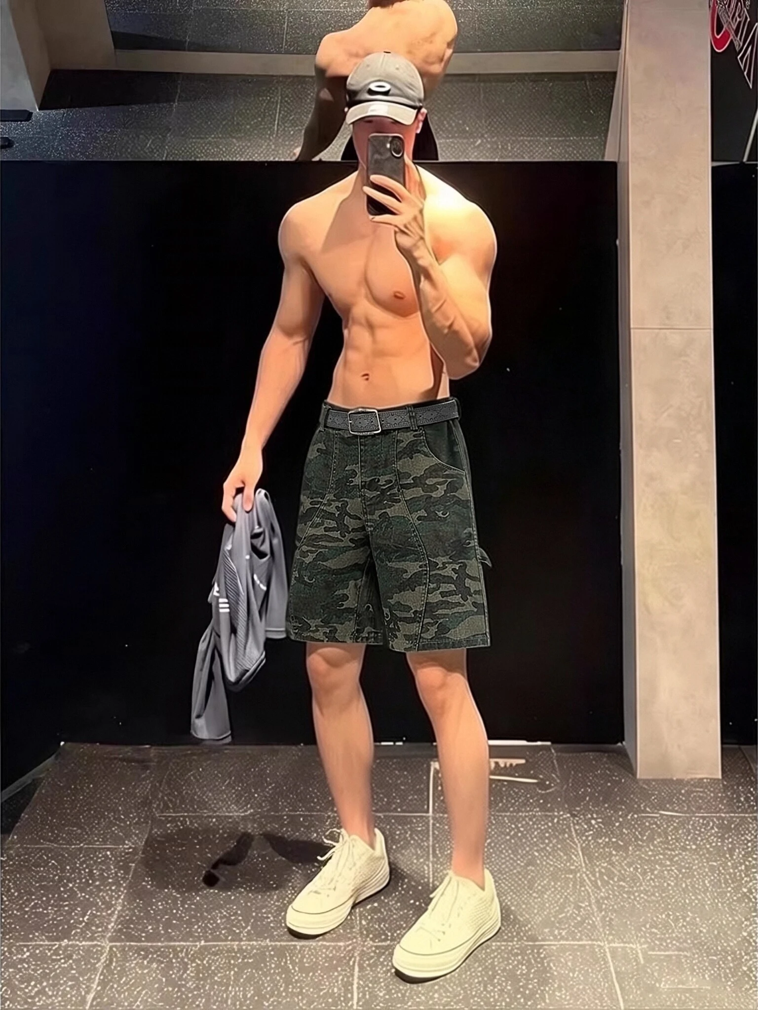 American Sle Camouflage Workwear orts Men's Spring Summer Trendy Loose Straight Leg Jeans Cleanfit Five-Quarter Pants