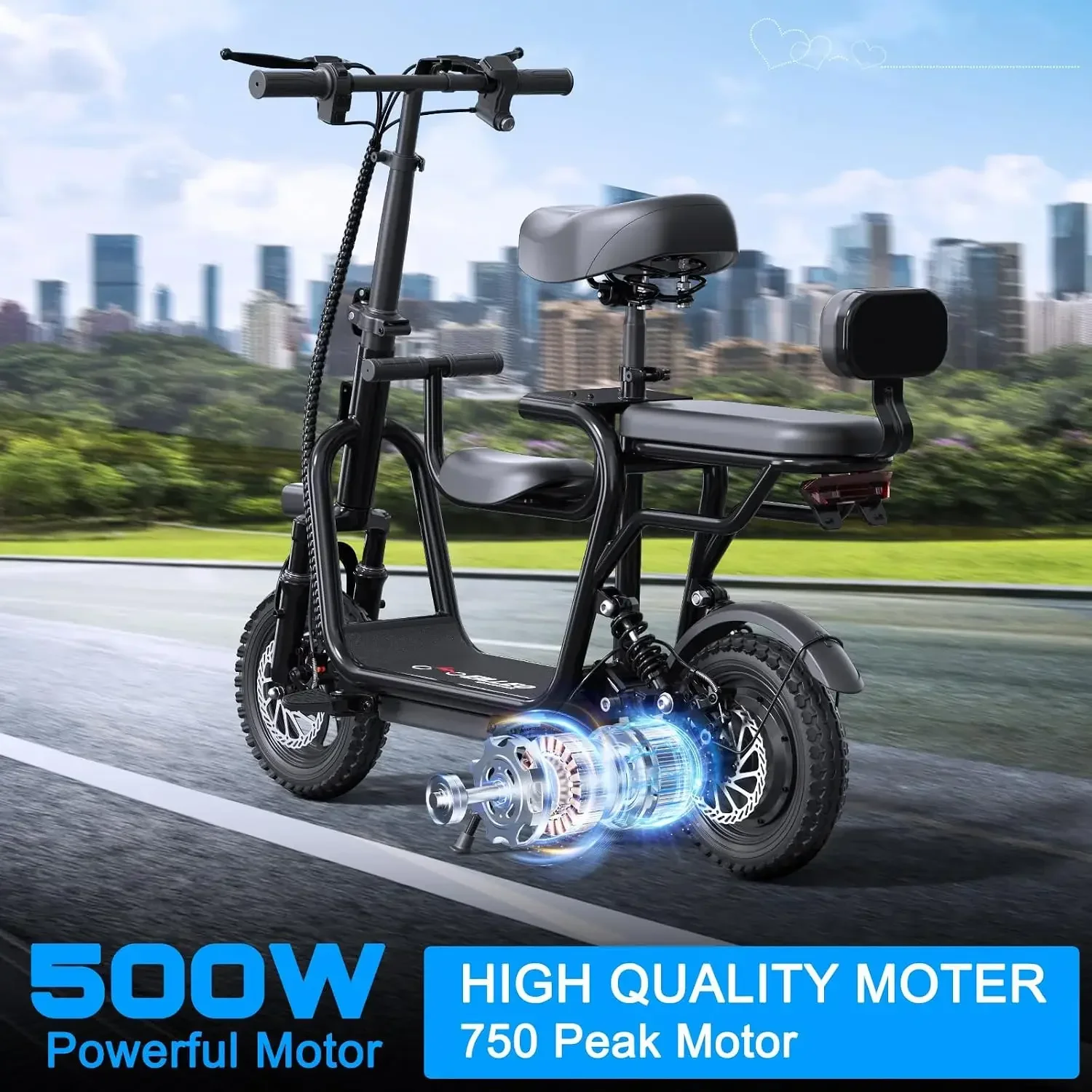 US Shipping Electric Scooter with Seat for Adult, 48V Electric Scooter with 750W Peak Power Motor, 20 Mile Range, 17.4mph/18.75m