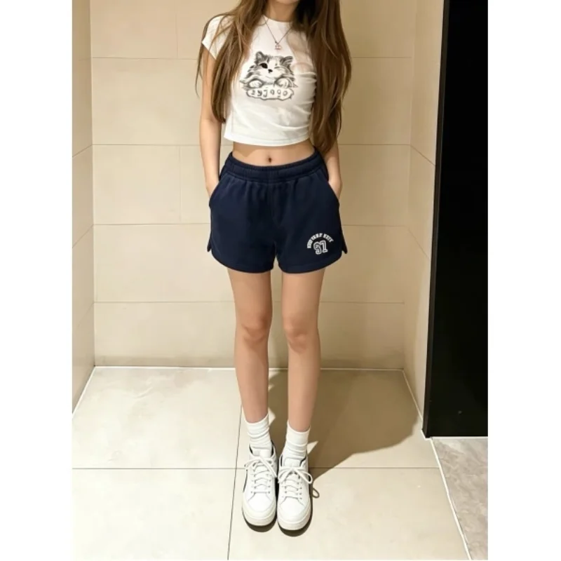 Casual Candy Colored Women's Shorts Versatile  Shape Slimming Sports Style American Retro Campus Fashion Lightweight Pol...