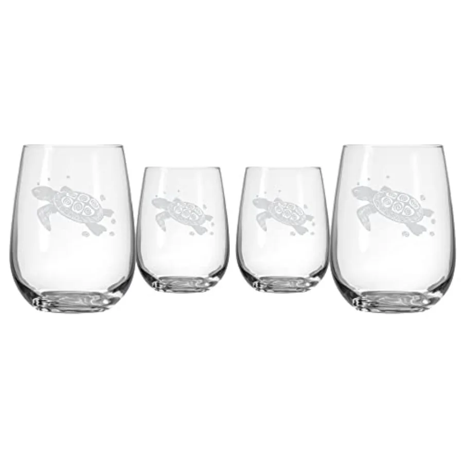 

Sea Turtle Stemless Wine Glass 17oz Stemless Tumblers Lead-Free and Etched Glass Made in the USA Coastal Sea Creature Design Se