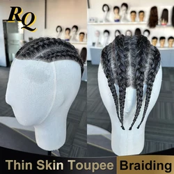 Braiding Toupee For Men Loc Hair 240 Color Human Hair Braid Hairpieces Thin Skin Pu Base Hair Replacement Toupee Man Male Wig