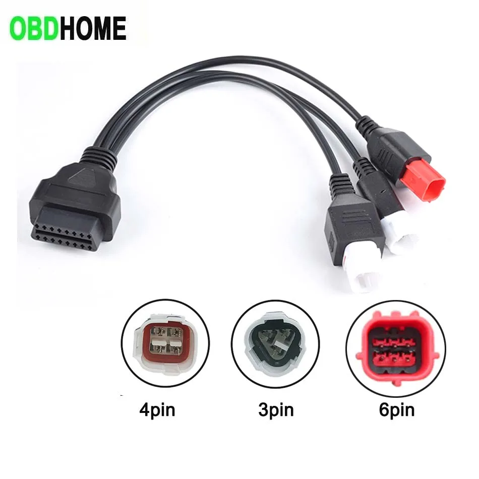 Motorcycle 3, 4 ,6 Pin OBD2 Diagnostics Connector Cable for Yamaha 3pin 4pin Honda 6pin Motorbike OBD 16PIN Extension Adapter