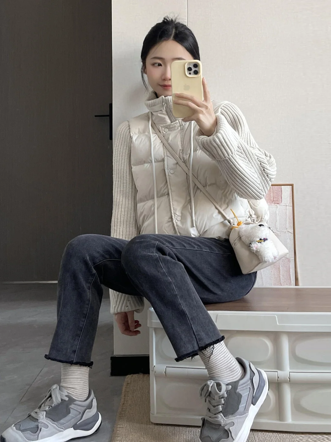 

Модная вязаная куртка с пэчворком и воротником-стойкой из хлопка, женская, зима 2025, новый стиль, высококачественная универсальная теплая верхняя одежда