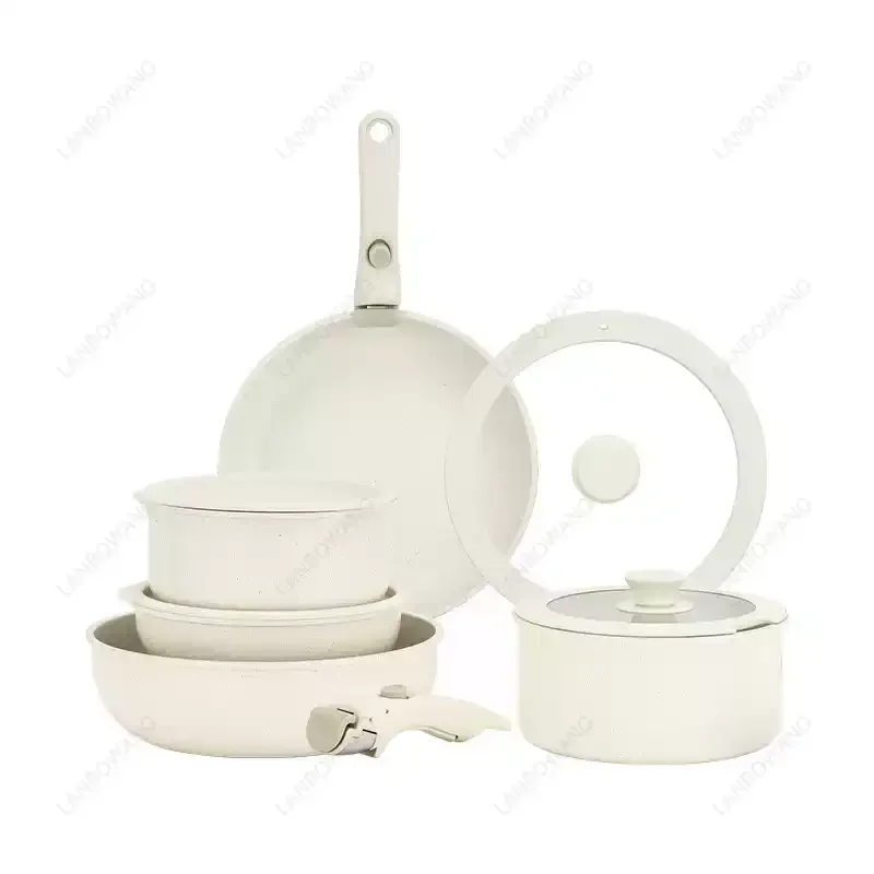 17-Piece Detachable Handle Non-Stick Cookware Set, 3-Layer Die-Cast Aluminum Induction Compatible Pots and Pans