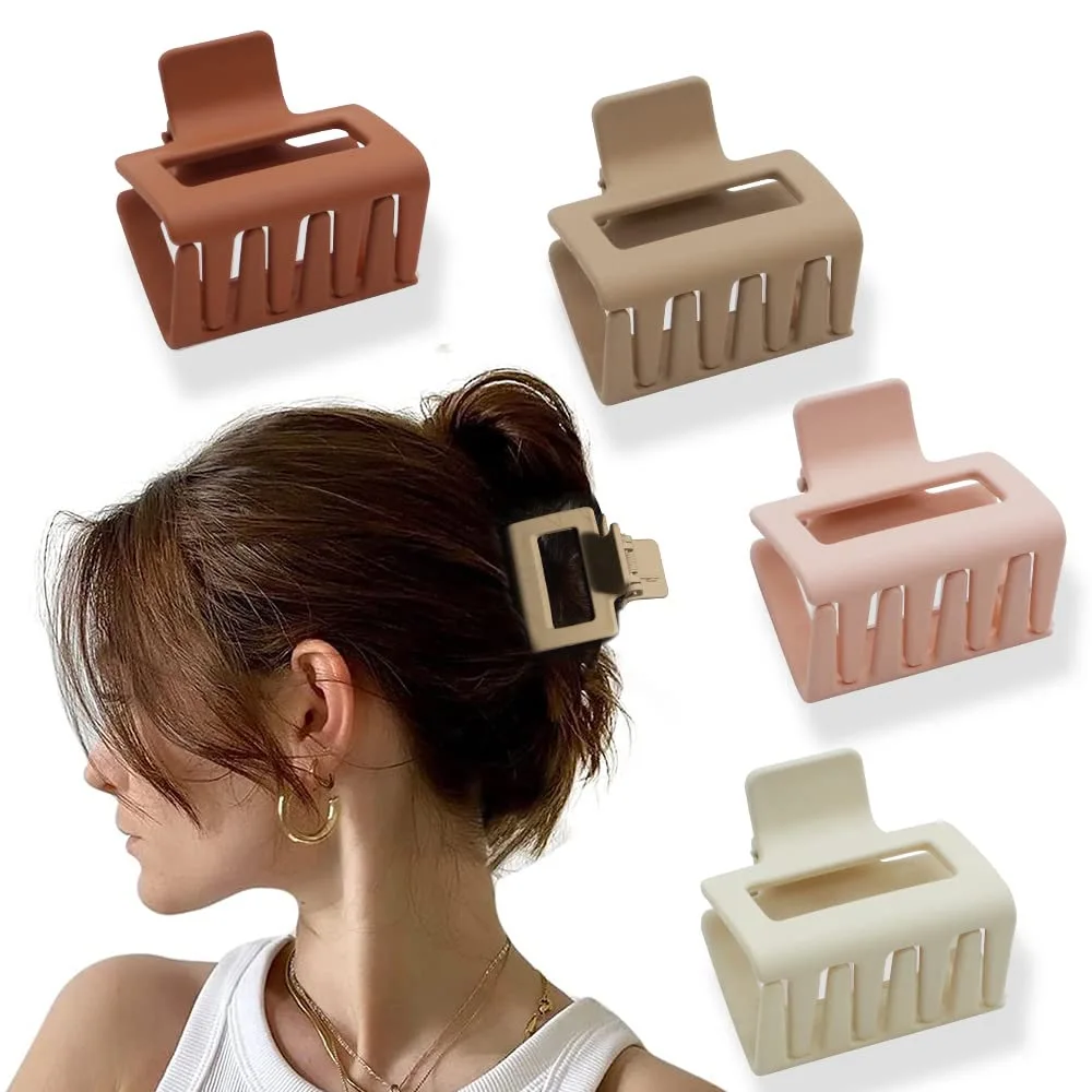 Muweordy-Fosco Garra de Cabelo Quadrado para Mulheres e Meninas, Clipes de Cabelo Sólido, Presa De Caranguejo, Acessórios Fosco, Coreano Headwear, 5cm, 4Pcs