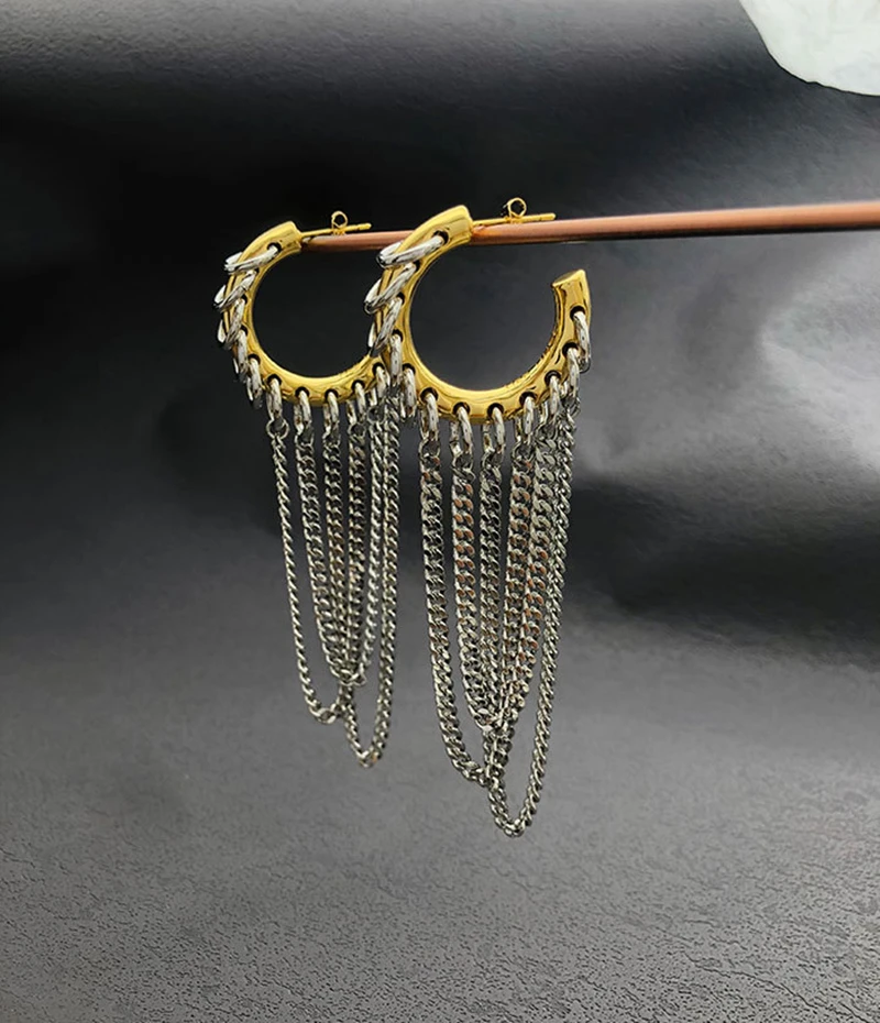 Kshmir Exaggerated Long Tassel Earrings For Women European American Personality Punk Jewelry Fashion Accessories