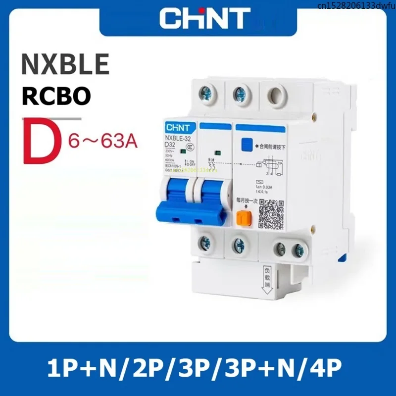 CHINT Curve Type RCBO NXBLE-32/63 2P 3P 4P Residual Leakage Circuit Breaker Protector DZ47LE Protection Magnetic Thermal Switch