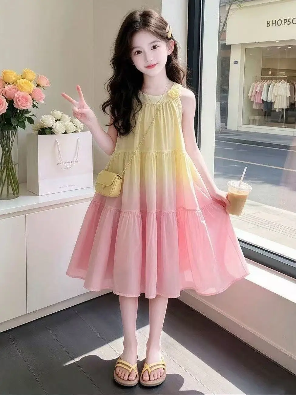 Girls Gradient Color Sleeveless Princess Dress Fashionable Summer Clothes Medium to Large Children's Holiday Style 2026 New D...