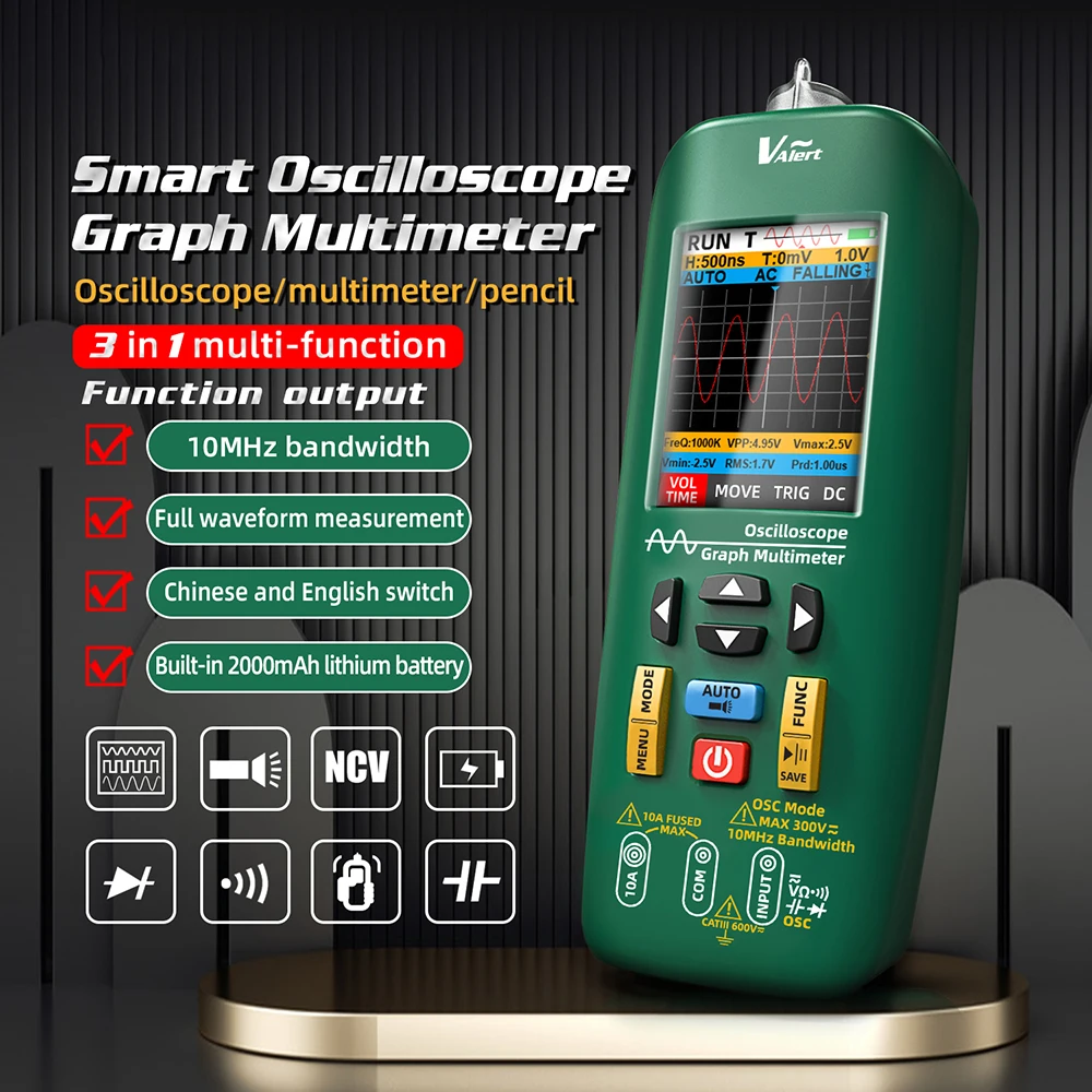 

BSIDE O1 Waveform Digital Oscilloscope Multimeter Handheld 3-in-1 Professional Tester Type-C Rechargeable 48MSa/s 10Mhz PC