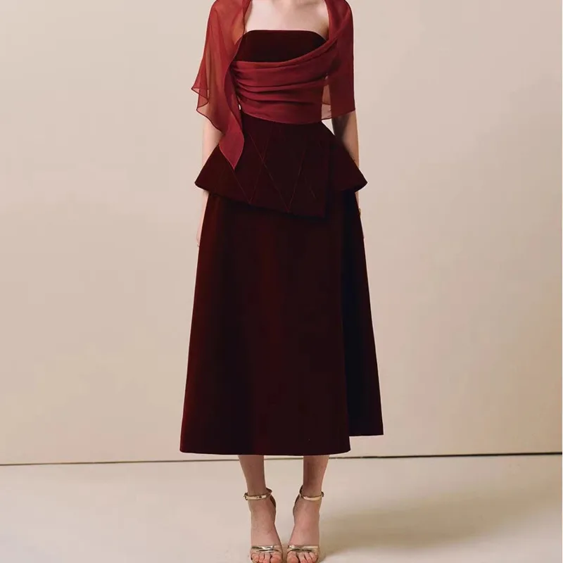 HKSH Spring New Women Tide Y2K Elegant Fashion Style Shawl Dress Ins Chic Stylish Niche Design Waist Strapless Long Skirt HK4718