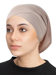 Solid Color Crossed Forehead Women Muslim Hijab Caps Wrap Head Soft Elastic Turban Bonnet Islamic Clothing Accessories