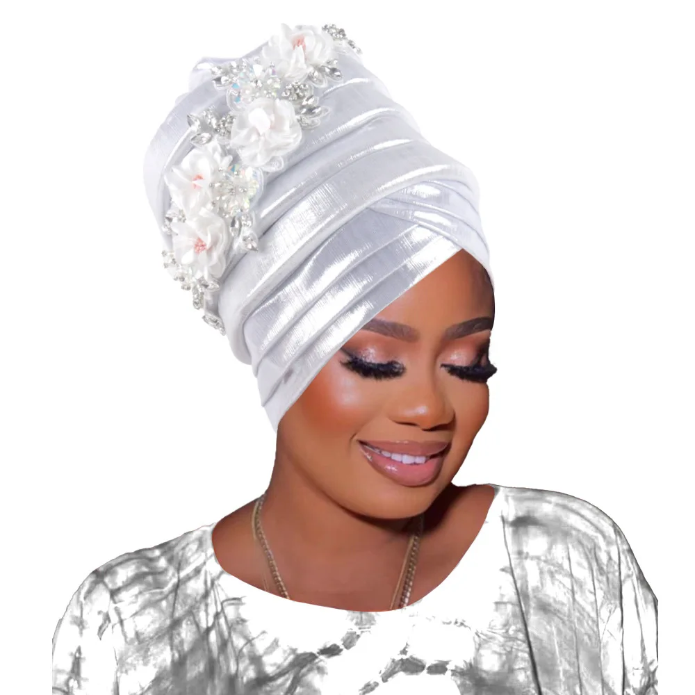 Amazon Temu New Beauty Stripe 5-Piece Sponge Heavy Flower Turban Hat, Ethnic Headwrap Cap Cross Border