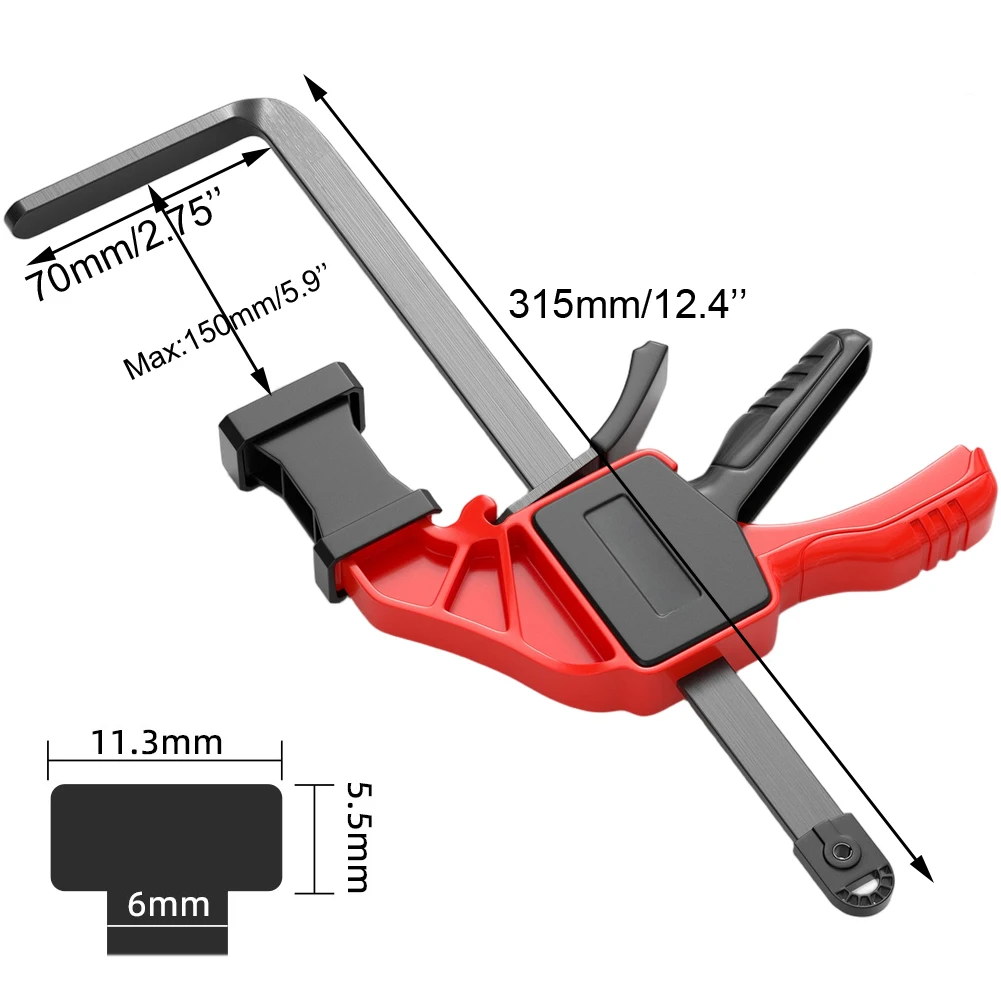 Track Clamp For Woodworking - F Type Saw Guide Rail Clamp With 90kg Clamping Force, 150mm Range, Compatible With 12x8mm Tracks