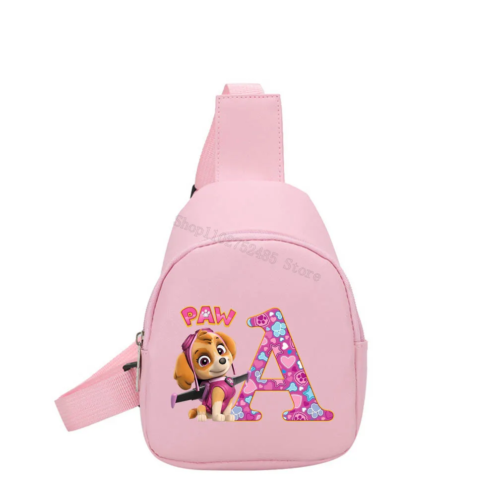 Paw P-Patrols Letter A-Z Print Crossbody Bags Little Boys Girls Portable Chest Bag with Cartoon Figure Skye Outdoor Streetwear