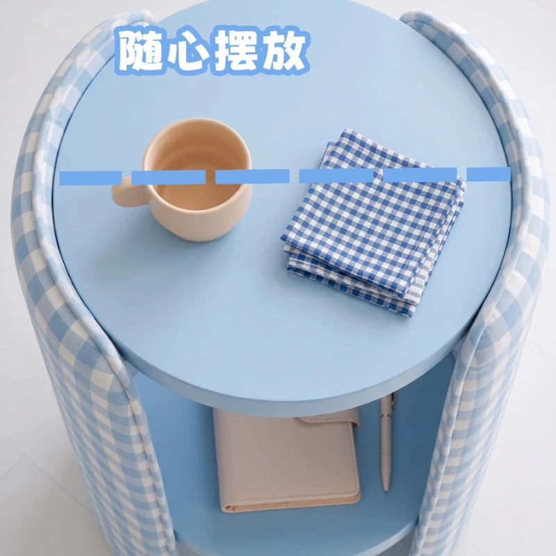 Multi-layer dopamine blue storage bedside table Bedroom bedside table Cute small side Round storage small