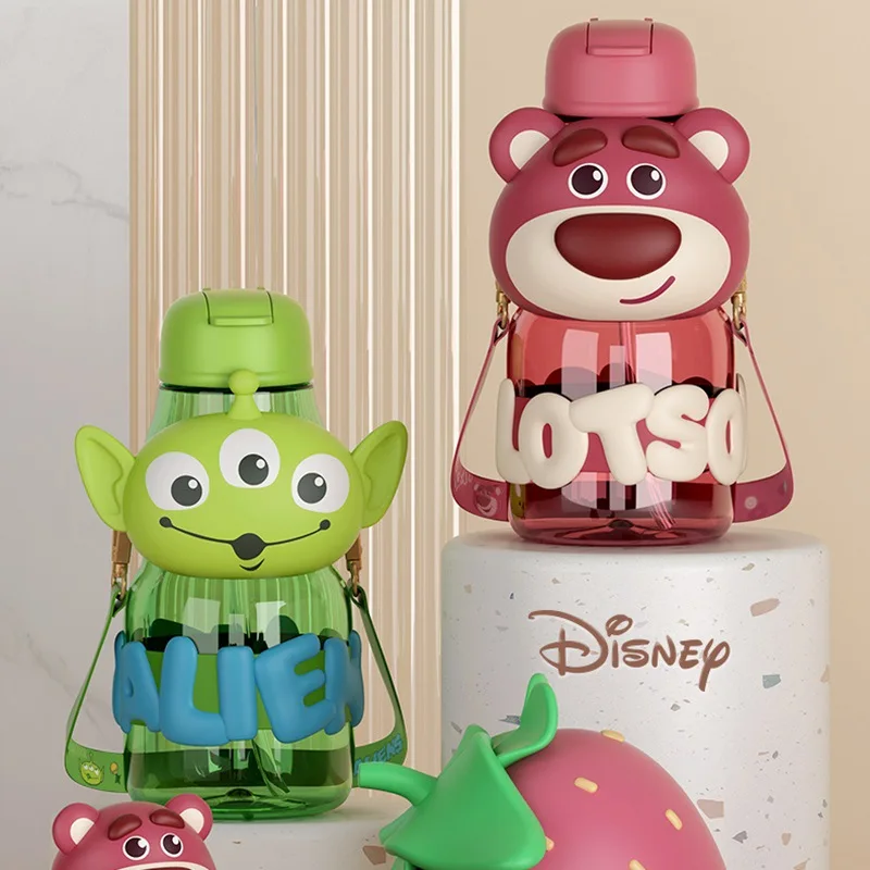 Disney Anime Cartoon Lotso Alien Tritan Plastic Straw Cup Kawaii Cute Large Capacity Portable Hanging Rope Water Cups Gift 850ML