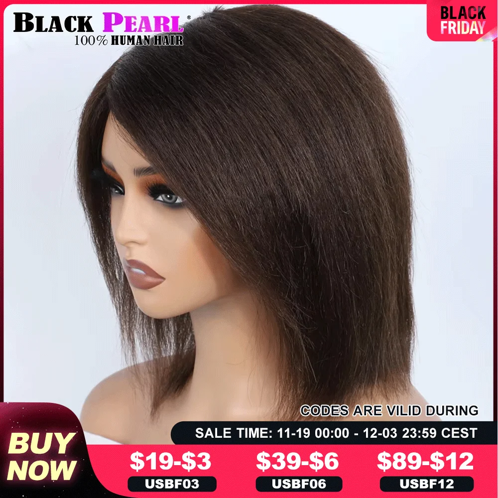 Glueless Kinky Straight Short Bob Human Hair Wigs for Women  HDTransparent Lace Frontal Peruvain Remy Hair Soft Yaki Bob Wig