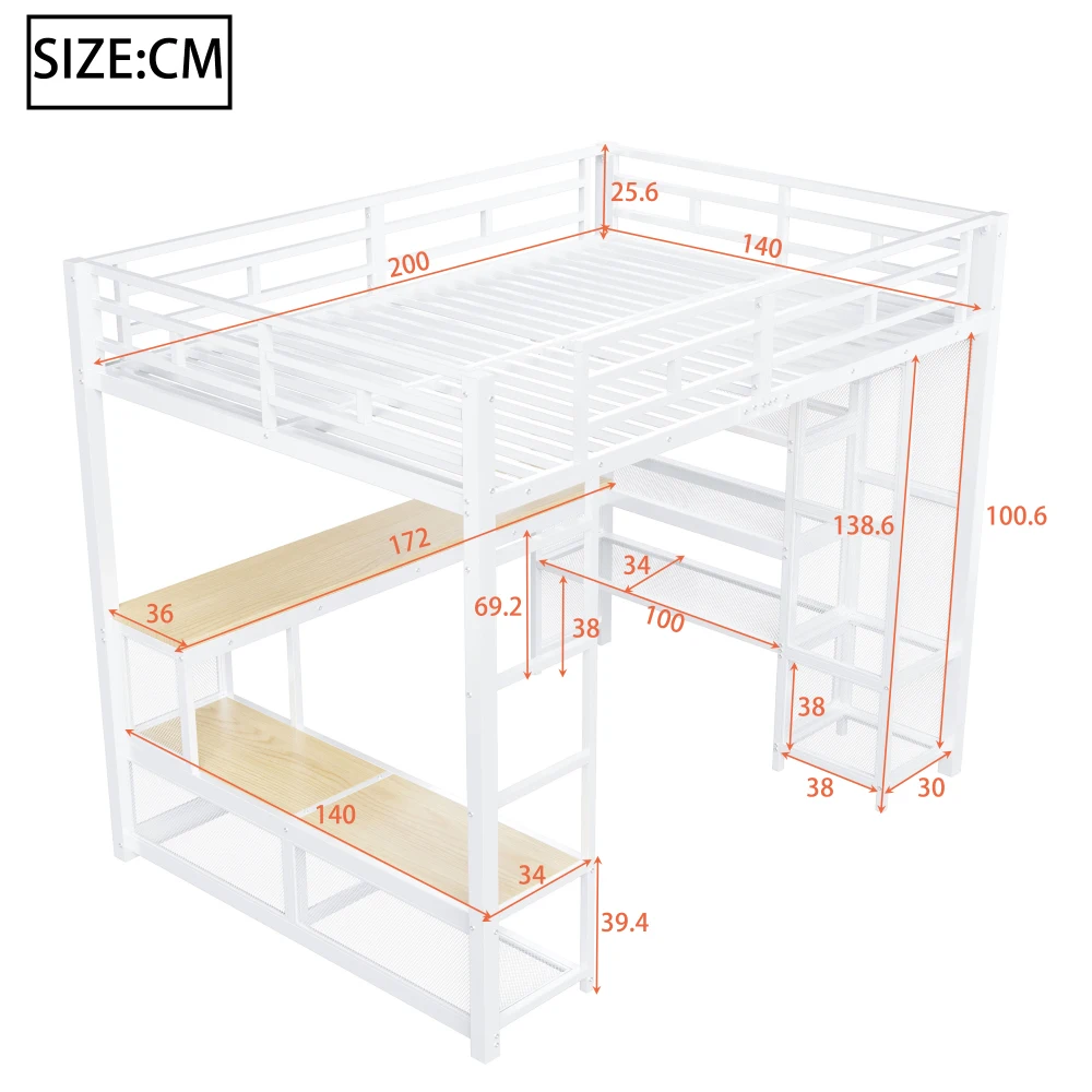 140 x 200 cm großes Hochbett aus Metall mit Stauraum und offenem Kleiderschrank, Kinderzimmerbett mit USB-Anschluss und LED-Beleuchtung, Schwarz/Weiß – Detail 22