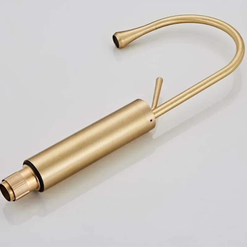 

Brushed Gold Bathroom Mixer Tap Single Handle Brass Wash Basin Faucet with Crane for Bathroom - Modern Minimalist Design